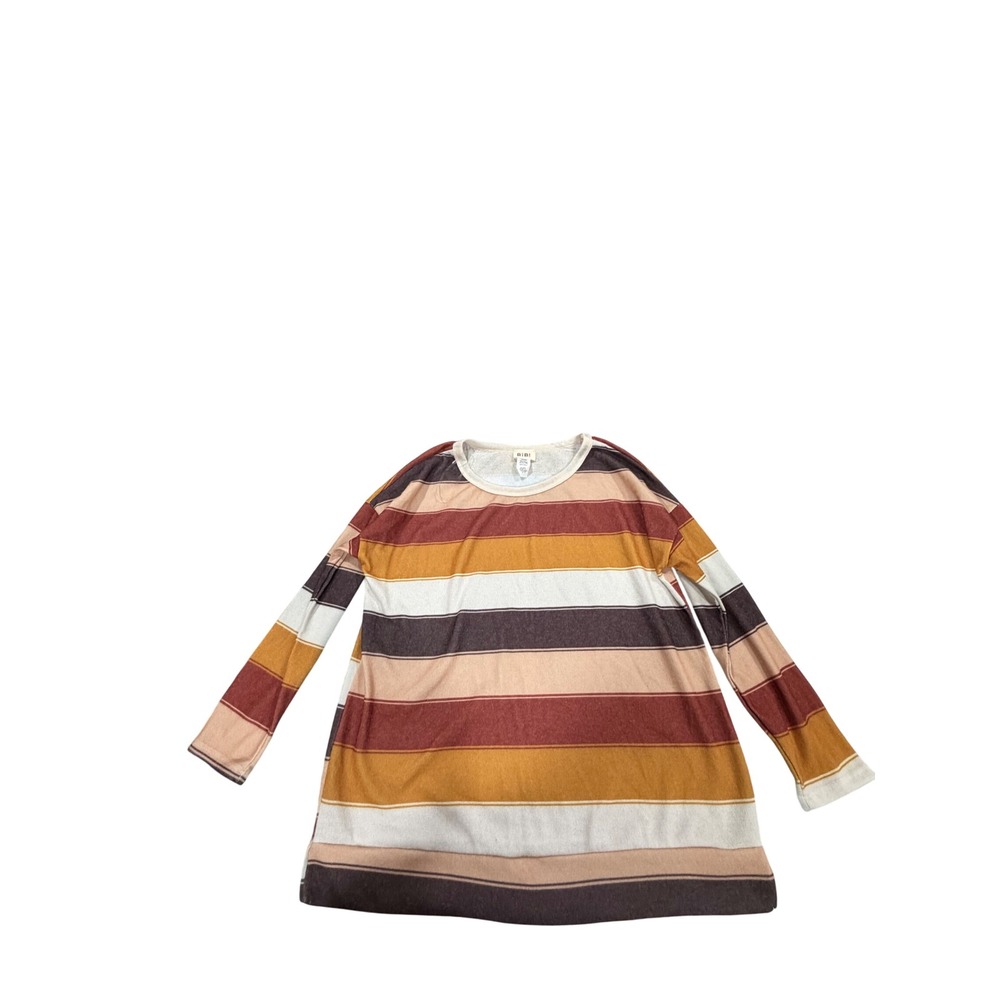 BIB! Women's Striped Long‎ Sleeve Tunic Top Shirt Size Small Earth Tones